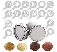 Sprießen Saupoudreuses en Acier Inoxydable avec Couvercle pour la Conservation Maille Tamis pour Poudre avec Mailles Fines Dragues pour Cuisson au Four, Cuisine, Café avec 16 Pochoirs à Café
