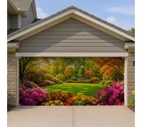 Spring Garden Housse de porte de garage réaliste 397 x 180 cm | Paysage botanique, toile de fond de porte de garage, thème jardin printanier, paysage floral coloré, décoration extérieure de
