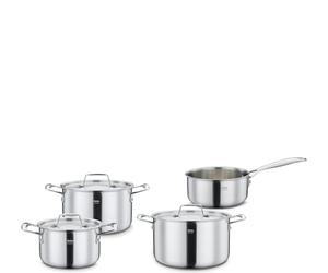 Spring Gourmet Lot de 4 casseroles avec manche et couvercles en acier inoxydable 18/0 multicouche extérieur 18/10 intérieur avec noyau en aluminium, convient pour l'induction, 1,4 l, 2,0 l, 2,7 l, 3,7