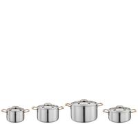 Spring Gourmet Lot de 4 casseroles multicouches avec couvercle en acier inoxydable, passe au four, avec graduation intérieure, marmite Ø 16, 20, 24 cm, marmite Ø 20 cm, or rose