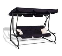 SPRINGOS Balancelle de Jardin 4 Places 220x162 cm - Toit Réglable, 2 Coussins Imperméables, Porte-Gobelets, Charge 300 kg - Terrasse Extérieur Noir