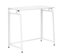 SPRINGOS Bureau blanc avec cadre en métal et plateau en bois, 80 x 40 cm, pliable, charge maximale : 30 kg, pieds réglables en hauteur, montage facile, table de travail moderne