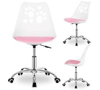 SPRINGOS Chaise de bureau réglable en hauteur - Ergonomique avec roulettes et rembourrage - Idéale pour l'apprentissage et les loisirs - Blanc et rose Pour enfants dès 6 ans