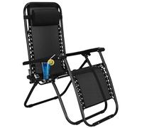 Bain de soleil Chaise longue avec appui-tête Chaise relax 110 x 80 x 67 cm Porte-boissons Poche suspendue Accoudoirs Pliable Zero Gravity