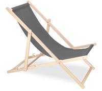 SPRINGOS Chaise longue de jardin en bois de hêtre - Dossier réglable à 3 niveaux - Poids maximum de l'utilisateur : 120 kg - Couleur grise - Dimensions : 58 x 124 cm - À monter soi-même - Chaise