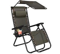 Chaise de jardin Chaise longue avec auvent 110 x 67 x 80 cm Chaise longue de plage avec appui-tête Porte-boissons Repose-pieds