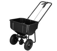 SPRINGOS Epandeur 25 kg capacité Noir avec 2 Roues pneumatiques Ø 21 cm Acier-Plastique bac 48x37x25 cm pour graines Engrais sel de déneigement pelouse allées Jardin