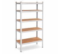 SPRINGOS Étagère Charge Lourde 150x75x30 cm avec 5 Plateaux MDF | Structure métallique avec charge totale 675 kg, hauteur des plateaux réglable pour cave, garage et stockage