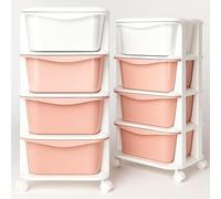 SPRINGOS Étagère en plastique avec 4 tiroirs sur roulettes pour jouets et accessoires, organisateur mobile pour chambre d'enfants et salle de bain