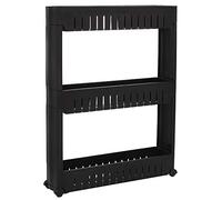 SPRINGOS - Étagère mobile - Étagère de salle de bains - Étagère sur pied - 3 compartiments - Support - Noir - Étagère pour machine à laver - WC - Étagère polyvalente (noir 70 x 54 x 12,5 cm)