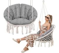 Springos® Hamac Chaise Fauteuil Suspendu Balançoire En Coton Coussin D?Assise Inclus Pour Jardin, Patio, Loisirs - Nuances De Beige Multicolore