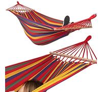 SPRINGOS Hamac double XXL 210 x 150 cm Baguette d'écartement en bois coton Charge max. 200 kg Pour l'intérieur et l'extérieur