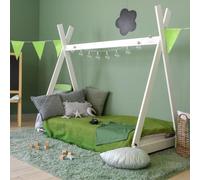 Springos® Lit d'enfant tipi avec sommier à lattes Lit tipi lit de maison tente bois massif 70 x 140 x 130 cm