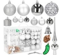 SPRINGOS Lot de 100 boules de Noël avec pointe en plastique Différentes formes Argenté Décoration de Noël Sapin de Noël