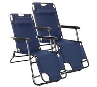 SPRINGOS Lot de 2 chaises longues de jardin étroites avec appui-tête et accoudoirs en métal pliable L x l x H 80 x 60 x 120 cm