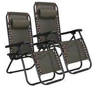 SPRINGOS Lot de 2 Chaises Longues Pliantes avec Appui-Tête - Transat de Jardin avec Accoudoirs, Porte-Gobelet et Poche Suspendue - Relaxation Extérieure pour Terrasse, Balcon et Plage