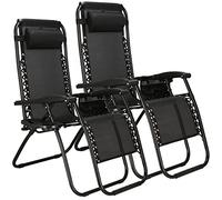 SPRINGOS Lot de 2 Chaises Longues Pliantes avec Appui-Tête - Transat de Jardin avec Porte-Gobelet, Poche Latérale et Accoudoirs - Relaxation Extérieure pour Terrasse - Robuste Jusqu’à 120 kg