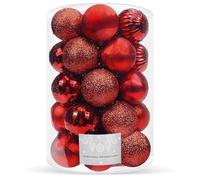 SPRINGOS Lot de 20 boules de Noël artificielles - Diamètre : 4 cm - Incassables - Poudre pailletée mate avec brillance - Décoration de Noël (rouge)