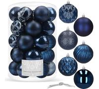 SPRINGOS Lot de 30 boules de Noël en plastique - Bleu foncé - Diamètre : 8 cm - Décoration pour Noël, fête, mariage