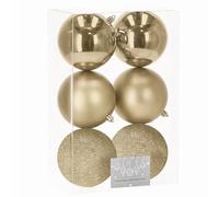 SPRINGOS Lot de 6 boules de sapin de Noël en plastique doré pailleté mat brillant décoration pour Noël, fête, mariage (doré), 10 cm