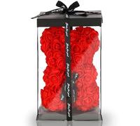 SPRINGOS Ours en Peluche en Roses Ours en Roses dans Une boîte Cadeau avec Un Ruban Figure Florale Artificielle Hauteur 25 cm Cadeau Unique