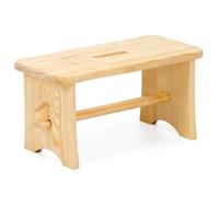 SPRINGOS Tabouret en bois de pin naturel - 39 x 19 x 20 cm - Petit tabouret en bois massif avec découpe de poignée - Siège ergonomique - Pieds renforcés stables - Pour salle de bain et cuisine