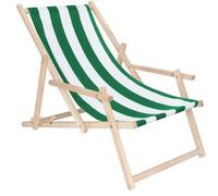 Springos® Transat De Jardin Chaise Longue Pliante En Bois Avec Accoudoirs - Vert / Blanc Multicolore