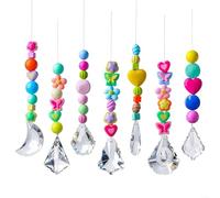 Springwillfly Lot de 7 attrape-soleil en perles sur le thème du macaron avec silhouettes de fleurs et papillons en verre réfractant la lumière pour créer un espace lumineux
