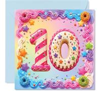 Sprinkle-tastic Double Donut Delight Carte d'anniversaire 10 avec étoiles et confettis de fête Carré 145 mm Enveloppe incluse
