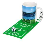 SPRINTIGO Mug Foot avec But, Idée Cadeau Fan de Foot, 3D Tasse de Football | 300 ml, Dessous de Verre Terrain et Mini Ballon Inclus