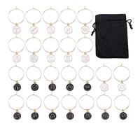 Spritewelry Lot de 24 breloques pour verres à vin avec 12 constellations en émail - Signe du zodiaque - Marqueurs d'identification pour dégustation de vin, cadeaux de fête, pendentifs à vin, bagues