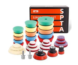 SPTA Éponges de polissage, 32Pcs 25mm 50mm et 80mm Kit de polissage Pad Éponge à polir Kit Pour Voiture Ponçage Polissage pour Polisseuse Machine à polir -XBP123M14