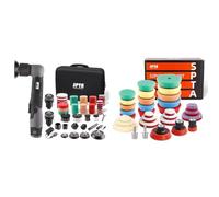 SPTA Machine à polir, Polisseuse Voiture, 12V 25mm 50mm 80mm Machine à polir, Polisheuse Orbitale & Éponges de polissage, 32Pcs 25mm 50mm et 80mm Kit de polissage Pad Éponge à polir Kit Pour Voiture