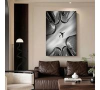 SPXLUCAU Affiche murale représentant un avion entre des gratte-ciel, style haute couture noir et blanc, décoration de chambre (70 x 90 cm/sans cadre)