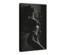SPXLUCAU Décoration murale d'art moderne - Impression sur toile d'art féminin en noir et blanc, pour salle de bain, chambre (45x60cm/sans cadre)