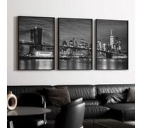 SPXLUCAU Ensemble de 3 affiches murales modernes, paysage de New York en noir et blanc, thème du pont de Brooklyn, décoration élégante pour la maison (50 x 70 cm x 3 / sans cadre)