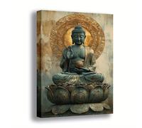 SPXLUCAU Statue de Bouddha avec socle en lotus, tableau sur toile, décoration murale au design moderne et vintage, élégante pour la maison ou le bureau (40 x 50 cm/sans cadre)