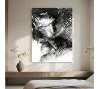 SPXLUCAU Tableau abstrait représentant un couple qui s'embrasse, art mural en noir et blanc représentant des amoureux passionnés, pour le salon (50 x 70 cm/sans cadre)
