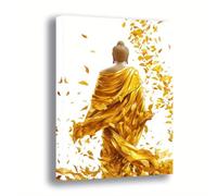 SPXLUCAU Tableau Bouddha doré - Impression sur toile au design vintage moderne, décoration spirituelle (50 x 70 cm/Sans cadre)