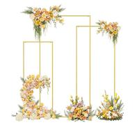 Square Wedding Arch Backdrop Stand, Set of 3, 6.6FT + 5.9FT +4.9FT, Gold Metal Balloon and Flower Arch Frame for Birthday Party, Baby Shower, Anniversary, Wedding, Ceremony Doré