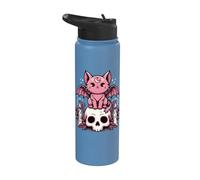 Squelette de chauve-souris chat effrayant kawaii pastel goth Stainless Steel Insulated Water Bottle