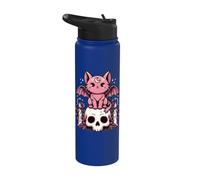 Squelette de chauve-souris chat effrayant kawaii pastel goth Stainless Steel Insulated Water Bottle