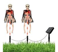 Squelette solaire décoration pour extérieur, enseigne lumineuse en forme d'os | Halloween d'extérieur pour bord de route, arbustes, cour, sentier, fête, garage, cimetière et jardin