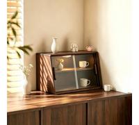 SQYHYTS Petit Buffet De Cuisine pour Plan De Travail avec Porte Vitrée Coulissante 40/50/60cm Organisateur De Placard en Bois Massif pour Ranger Pots À Épices Et Tasses À Café,A,40×28×31cm
