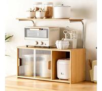 SQYHYTS Petit Buffet en Bambou pour Plan De Travail Armoire avec Portes Coulissantes Armoire De Rangement De Cuisine Organisateur De Placard pour Pots À Épices Et Ustensiles, Tasses,Natural,67cm