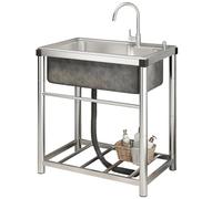 SQYHYTS Plonge INOX 1 Bac Professionnel Évier De Cuisine sur Pied Commercial avec Robinet d'eau Chaude Et Froide, Étagère De Rangement 1.0mm Évier Utilitaire pour Buanderie,Garage,55 * 40 * 75cm