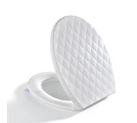 SREWOHS PRO Abattant de toilette ovale à fermeture amortie en polypropylène Blanc Motif losanges, libération rapide avec charnières réglables pour un nettoyage facile, universel, antidérapant, très