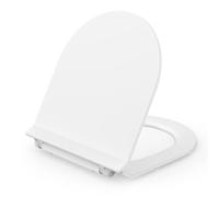 SREWOHS PRO Abattant de WC avec système d'abaissement automatique en forme de D [court], 42,7 x 36,4 cm, blanc, abattant WC en Duroplast, Slim Line, abattant WC avec fermeture rapide