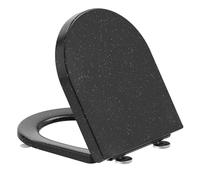 SREWOHS PRO Abattant WC D Forme en Urée-formaldéhyde avec Abaissement Automatique -Couvercle WC Noir Effet Marbre avec Quick-Release - Abattant Silencieux Soft-Close - Facile à Nettoyer 42,5 x 36,2 cm