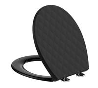 SREWOHS PRO Abattant WC Forme O en PP avec Frein de Chute Double, Motif 3D Effet Cuir, Anti-UV Inaltérable, Cuvette Toilette Quick Release, Fixation Top-Mount avec Vis 7 cm, Gabarit + Vidéo, Noir